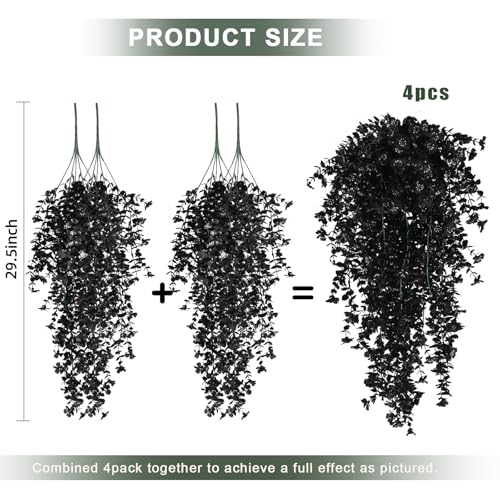 RECUTMS Black Hanging Flowers for Outdoor 4Pcs Faux Fall Daisy Plant - color: Black