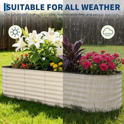 Garvee 2 Pack 8x2x2ft Galvanized Raised Garden Bed, Oval Metal Planter Box - color: Beige-oval, size: 8x2x2ft 2pcs