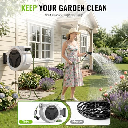 Etoolab Retractable Garden Hose Reel 100ft x 1/2 in with 10 Spray Nozzle - color: Black