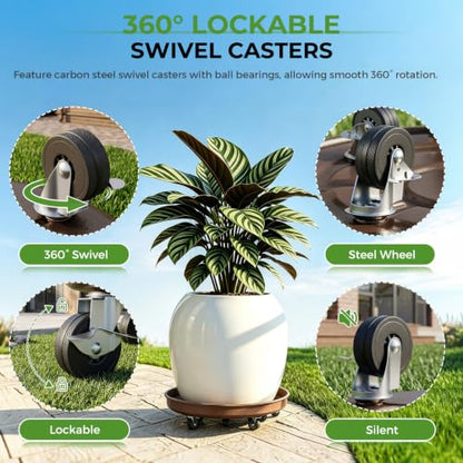 23 inch Plant Saucer Rolling Metal Extra Large Plant Caddy, 600 Lb Capacity - size: 1 PACK 23 INCH