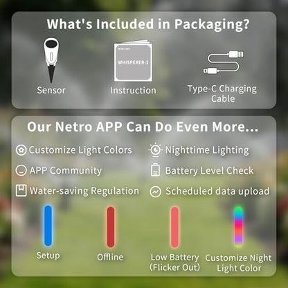 Netro Solar Powered Outdoor Smart Plant Sensor 2.4G WiFi APP-Based for Lawn