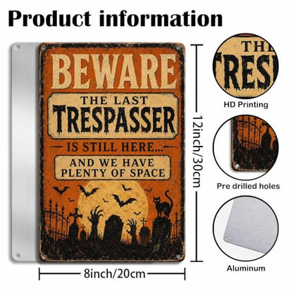 Halloween Metal Art Sign Beware The Last Trespasser Wall Decor - color: 02A