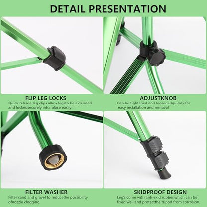 Green Zinc Alloy Water Bird Sprinkler, Heavy Duty Tripod Base Garden Sprinkler, 360 Degree Large Area Irrigation, Durable Flip Lock Legs & Adjustable Nozzle, 1 Pack