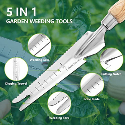 Garden Hand Weeding Trowel, 5-in-1 Stainless Steel Weeder Puller - size: 13.2'' Weeder Trowel