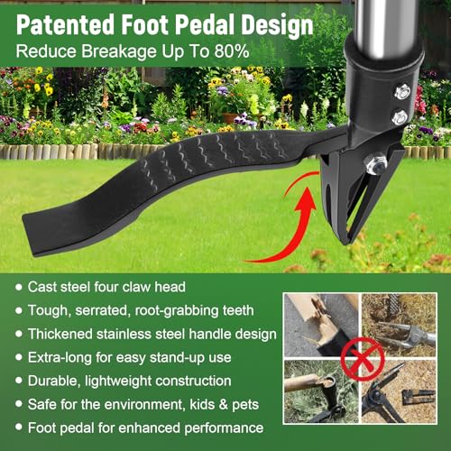 GOXAWEE Stand Up Weed Puller Tool with 46″ Long Handle, Manual Weeder Tool - color: Silver Weed Puller Tool