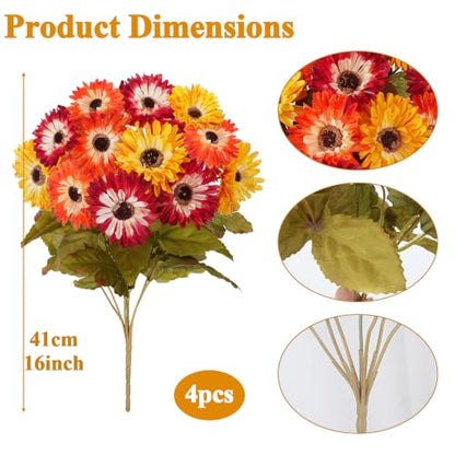 Fall Cemetery Flowers for Graves, 4Pcs 56 Heads Colorful Faux Mums - color: Colorful-4pcs
