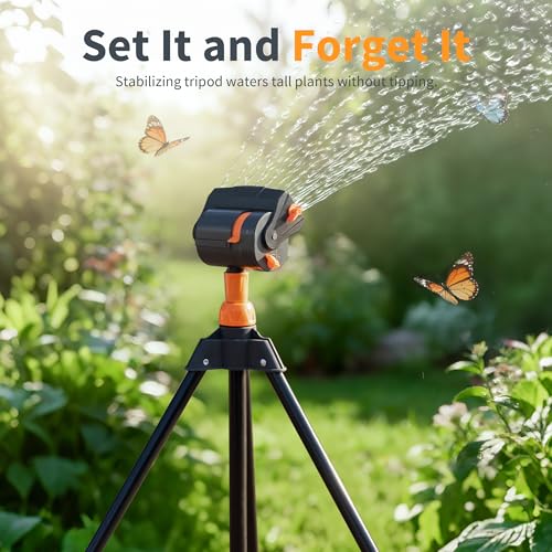 Diivoo Garden Sprinkler with Tripod Base, Mini Turbo Oscillating Water Sprinklers for Yard, Adjustable Width, Range and Flow Rate, 16 Nozzles, Grey - color: Black