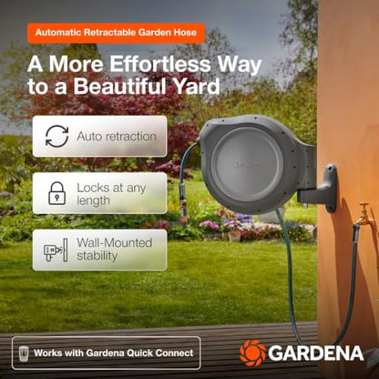 GARDENA Retractable Garden Hose Reel, 50 ft, 180 Degree Wall Mount - 20500 - size: 50 ft