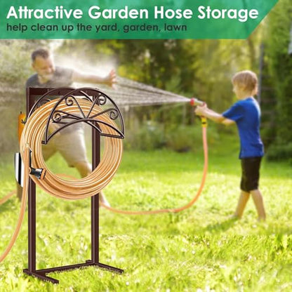 TomCare Garden Hose Holder, Heavy Duty Stand for 160FT Hose with 4 Spikes - color: Bronze, size: 15.2″ W