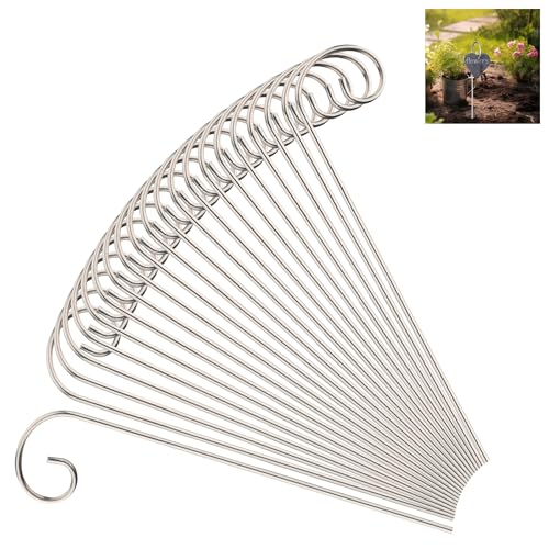 20Pack Silver Plant Label Hooks,Rust-Proof Garden Stake Markers, 30cm/11.81in Plant Sign Supports for Flowers, Planters, and Containers.