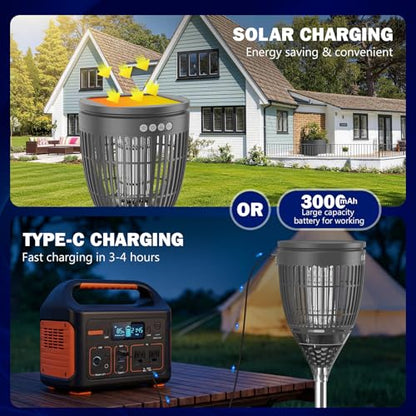 All‑in‑1 Solar Bug Zapper Outdoor, Electric Mosquito Killer Insect Trap - color: Gray