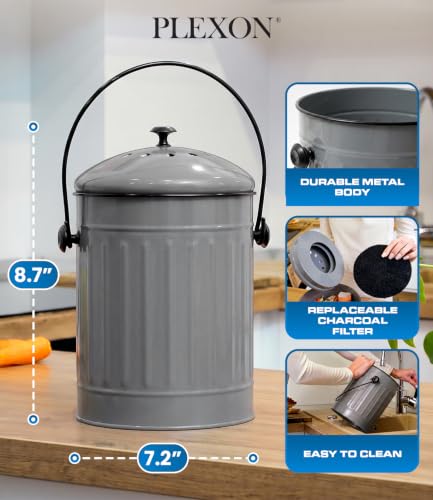 Plexon Countertop Compost Bin Kitchen with Lid, Gray 1.5 Gall - color: Gray