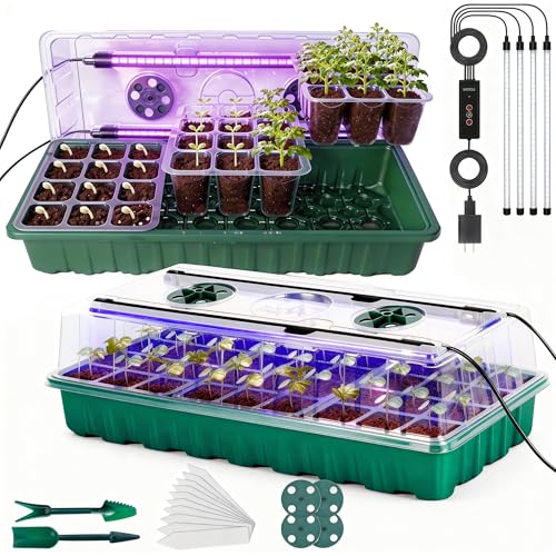 72-Cell Indoor Seed Starter Kit with Grow Lights, 2-Pack 36-Cell Seed Starter Trays with Humidity Domes, 3/6/12H Timer, 5 Brightness Levels and Removable 12-Cell Insert