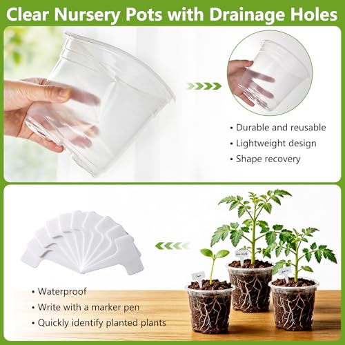 36 Pack 6/8/10 Inch Clear Nursery Pots with Drainage Holes - size: 6/8/10in(36pack,clear)