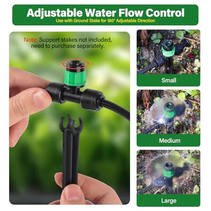 Kalolary 30Pcs Push-to-Fit Drip Irrigation Emitters for 1/4" Tubing - size: 1/4” Push-to-Connect Tee- Vortex- 30P Green