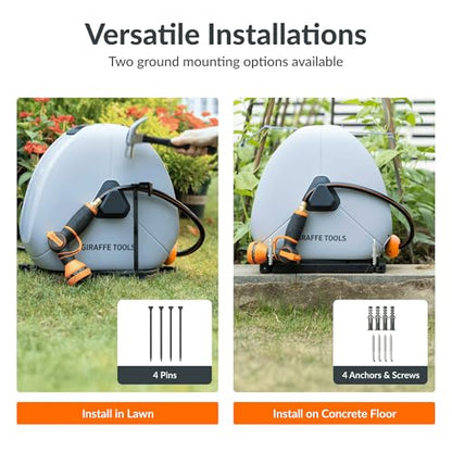 Giraffe Tools Ground-Mounted Retractable Garden Hose Reel,1/2" x 130FT - color: 1/2 Inch, size: 130 FT
