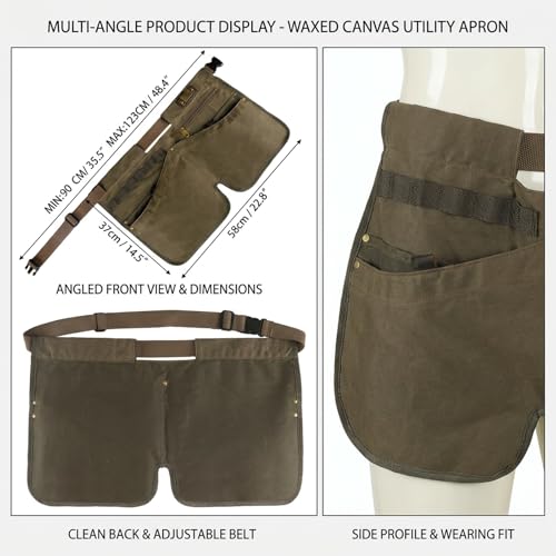 Canvas Gardening Half Apron, Heavy-Duty Florist Tool Belt 5 Pockets-Unisex