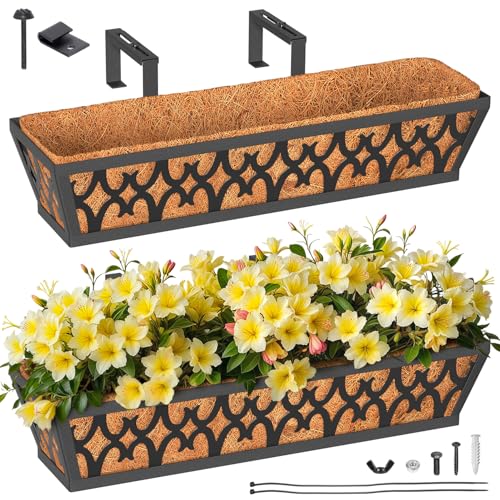 2-Pack 24IN Window Box Railing Hanging Planter Coco Liner Basket, S3 - color: 2pcs - 24in Style 1