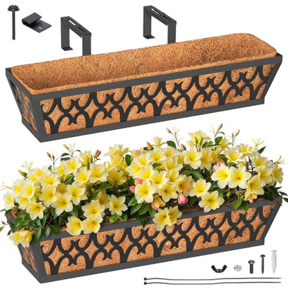 2-Pack 24IN Window Box Railing Hanging Planter Coco Liner Basket, S3 - color: 2pcs - 24in Style 1