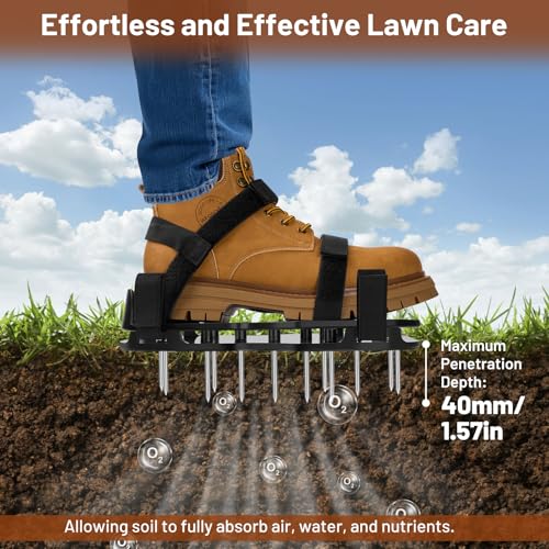 Lawn Aerator Shoes, Pre-Installed Two-Layer Spike Aerator Shoes Tool with Hook-and-Loop Adjustable Straps, Durable and Self-Cleaning for Patio Garden Soil and Plat Grassland