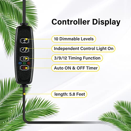 iPower LED Plant Grow Light Strips Full Spectrum with 3 Timing Modes, 10 Dimmable Levels 48 LEDs Per Tube, Sunlike Grow Lamp for Hydroponics Succulent