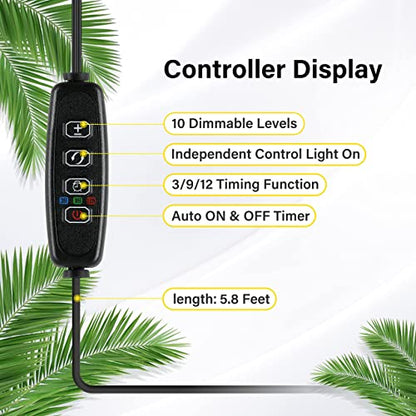 iPower LED Plant Grow Light Strips Full Spectrum with 3 Timing Modes, 10 Dimmable Levels 48 LEDs Per Tube, Sunlike Grow Lamp for Hydroponics Succulent