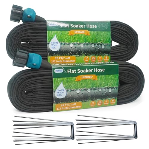 Hlinker 2026 Flat Soaker Hose 50 ft (25ft 2Packs) with Stake for Garden, Linkable Drip Hose Diy Automates Garden Irrigation System Saving 87% Water, Dual-layer Leak-free Design Water Hose with Holes - size: 50FT (25'X2)