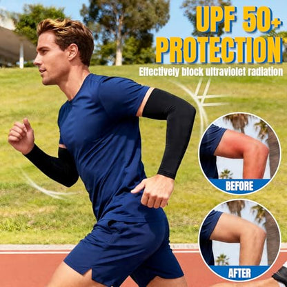 PFFY 4 Pairs Arm Sleeves for Men Women Cooling UV Protection Compression - color: Black*2 + Grey*2