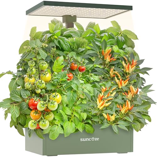 SUNCOZE Hydroponics Growing System 20 Pods, 25" Adjustable Height, 10L Tank - color: Avocado Green