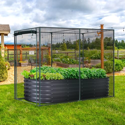 Ohuhu Crop Cages for Garden Plant:6.6x3.9x5.3 Ft Plant Protection Tent with Zippered Door, Raised Bed Cover, Garden Bed Cover with Frame, Wind-Resistant Plant Cages for Outdoor Plants - size: 6.6' x 3.9' x 5.3'