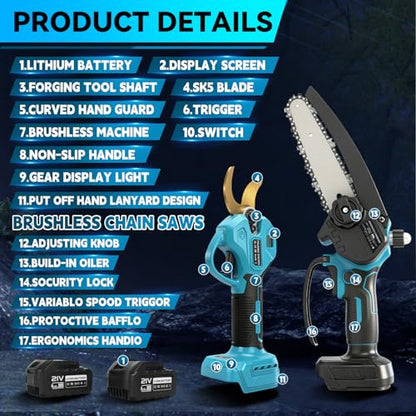 4-in-1 6" Pole Saw & Pruner Kit 8.5FT Extension 2x 21V Battery