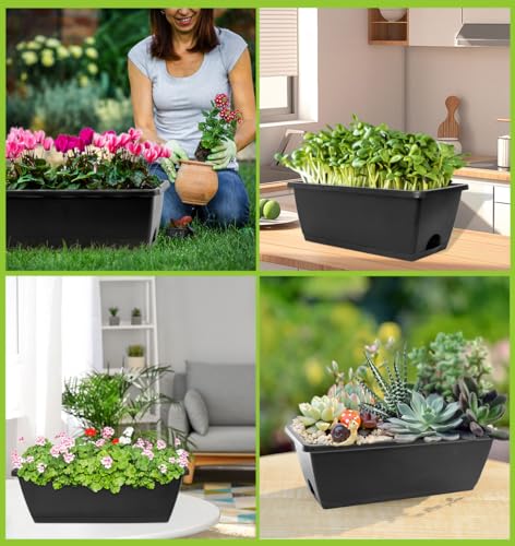 LOCONHA 7 Pack Window Box Planter, Plastic Vegetable Flower Planters Boxes - color: Dark Grey