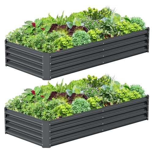 2PCS 6x3x1FT Galvanized Raised Garden Bed, Galvanized Planter Raised Garden Boxes Outdoor, Large Metal Raised Garden Beds for Vegetables-Grey - color: Gray, size: 6x3x1(2PCS)