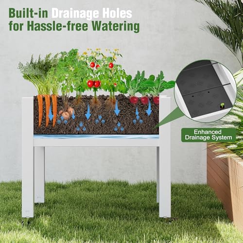 Fancyango Raised Garden Bed with Wheels 26.3" H -Ashen - color: Ashen, size: 26.3"H