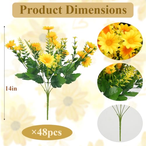 48Pcs Artificial Mums Fall Faux Flowers for Outdoor Planters, Yellow - color: Yellow-48pcs