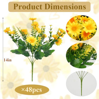 48Pcs Artificial Mums Fall Faux Flowers for Outdoor Planters, Yellow - color: Yellow-48pcs