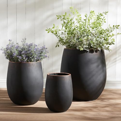 Wallowa 17.7"+13.3"+9.5" Round Weathered Concrete Planters Set of 3 - color: Black, size: Set of 3