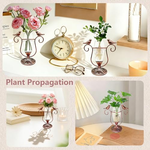 Desktop Plant Propagation Station, Plant Terrarium with Metal Stand - color: Copper Bird, size: 7.1"×6.6"