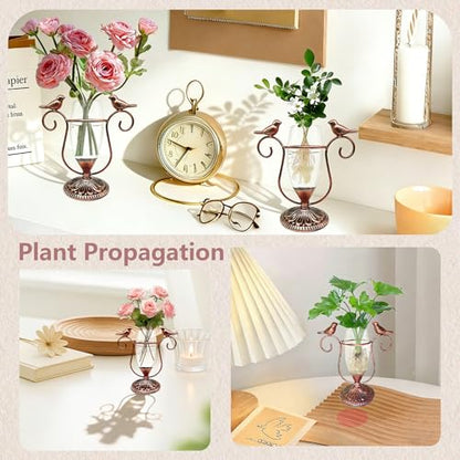 Desktop Plant Propagation Station, Plant Terrarium with Metal Stand - color: Copper Bird, size: 7.1"×6.6"