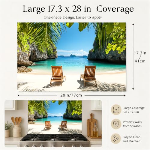 Kitchen Wallpaper 17.3x28 in Tropical Beach Palm Trees for Stove Backsplash - color: Colorful1271