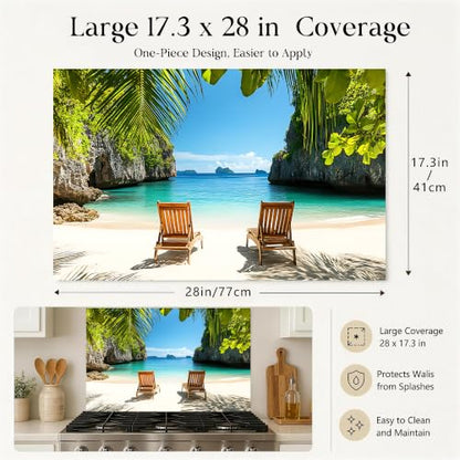 Kitchen Wallpaper 17.3x28 in Tropical Beach Palm Trees for Stove Backsplash - color: Colorful1271
