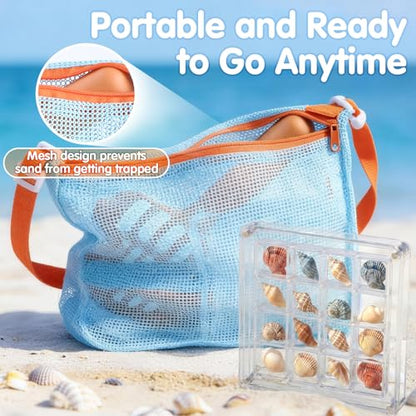 2 Pack Beach Sand Sifter with Seashell Bags & Display Case for Boys & Girls - color: Blue-orange