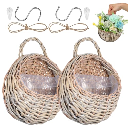 DOITOOL 2 Pcs Rattan Wall Baskets, 18 cm Woven Hanging Planters - color: Light Brown