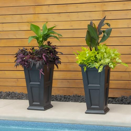 Mayne Fairfield 28in Self-Watering Tall Square Planter, Black, 2-Pack