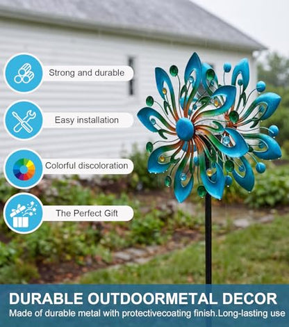 Solar Wind Spinners Outdoor, Ever-Blooming Yard Decorations Outdoor