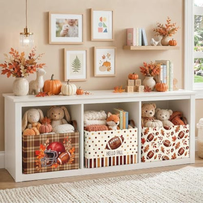 Britimes Fall Football Storage Baskets for Gift, Toy Storage Bins Box 3Pack - color: Fall Football