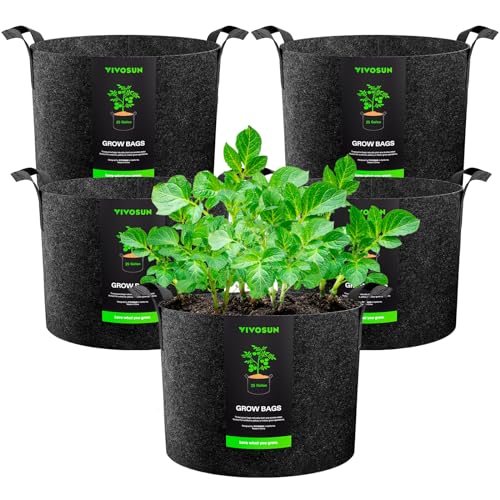 VIVOSUN 5-Pack 25 Gallon Plant Grow Bags Fabric Pots with Handles - color: Black, size: 25 Gallons
