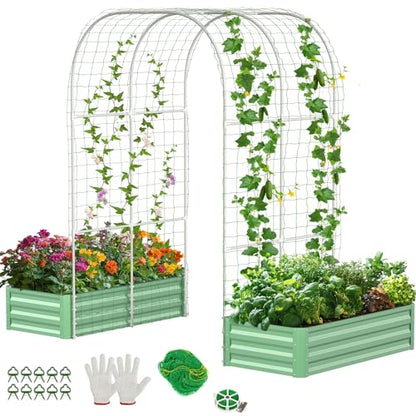 DoCred 3 in 1 Raised Garden Bed with 87"H Arch Trellis 4x2x1 Ft (Rectangle) - color: Green