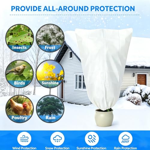 48x72in Plant Covers Freeze Protection Frost Blanket, 2.5oz/yd² Reusable Frost Cloth with Drawstring, Winter Plants Jacket Warm Shrubs Cover Protection for Outdoor Garden Plants & Vegetables, 2 Packs - color: 47X71IN