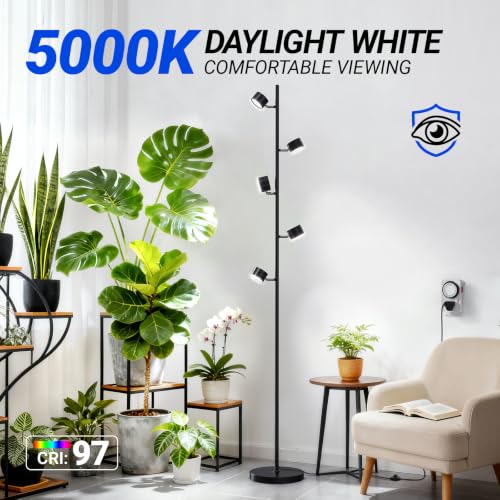 Barrina T1X5 Vertical Grow Light, 50W, 5000K Full Spectrum with Timer - size: 50W-6FT-5 Heads-Timer